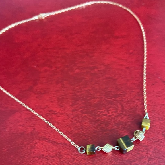 Beautiful 1/20 12kt Gold Necklace Vintage Jewelry Brown Stone Cubes Beads Knots - Picture 1 of 6